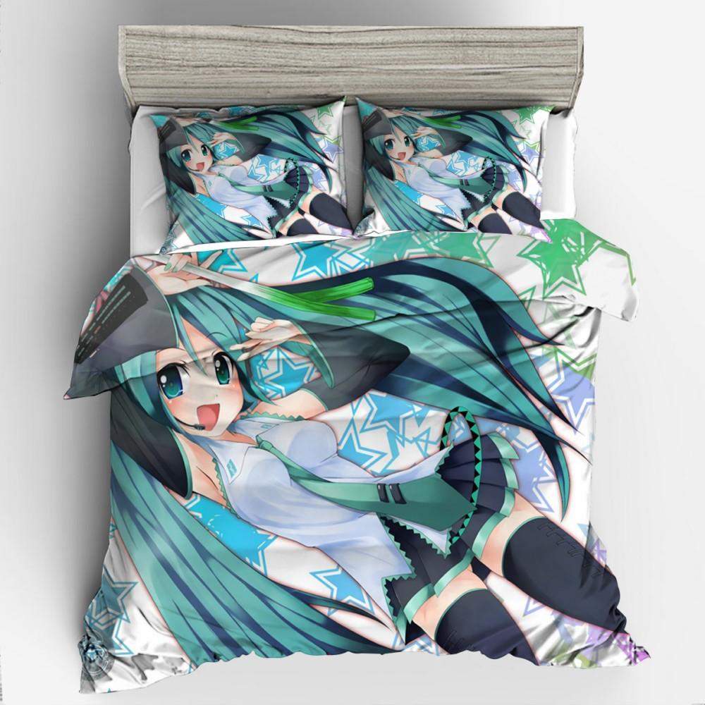 3D Digital Printing Animation Series Hatsune Quilt Cover Three-Piece Set Thickened