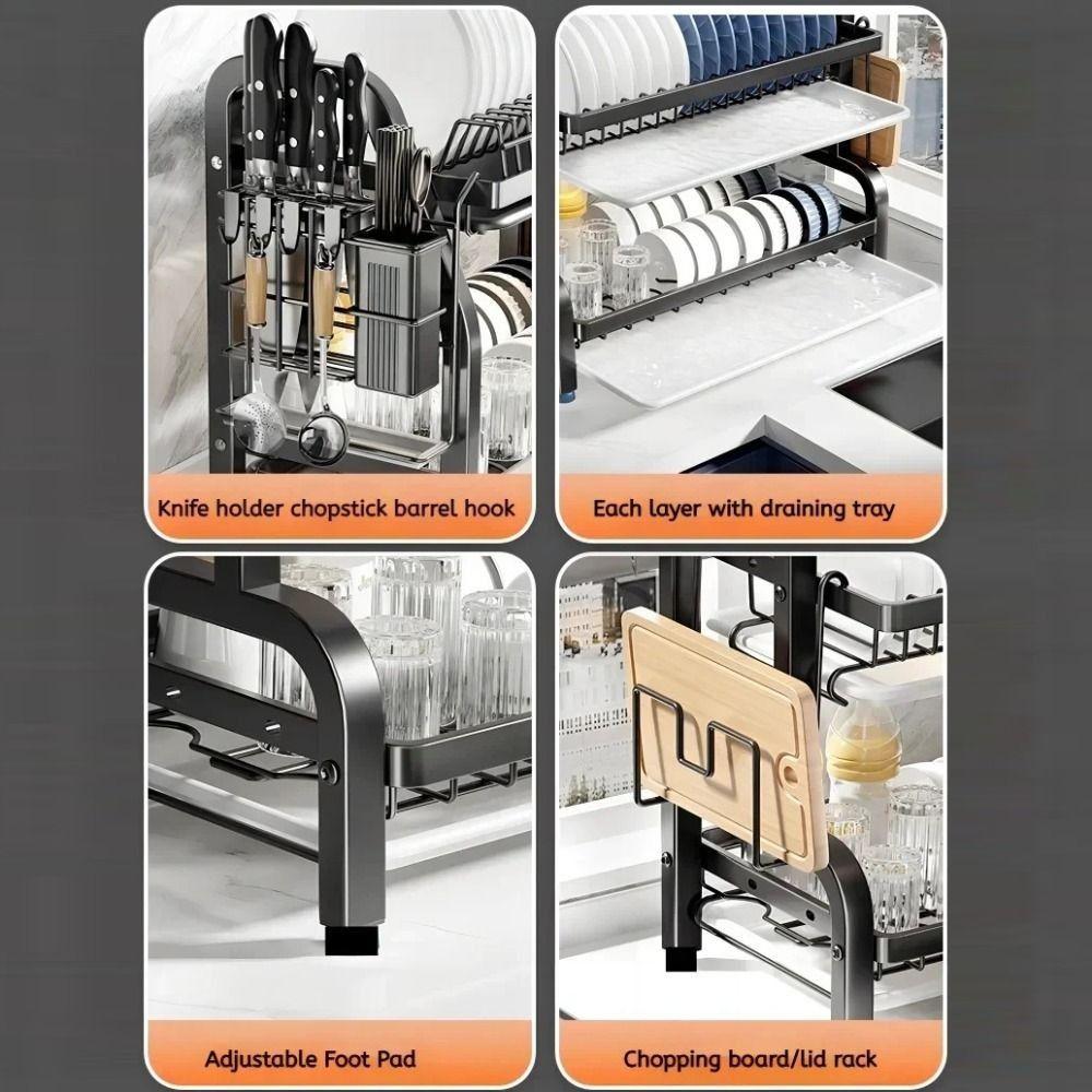 2-Tier Kitchen Dish Rack Rustproof Dish Drainer New Kitchen Countertop Organizer  Kitchen Use