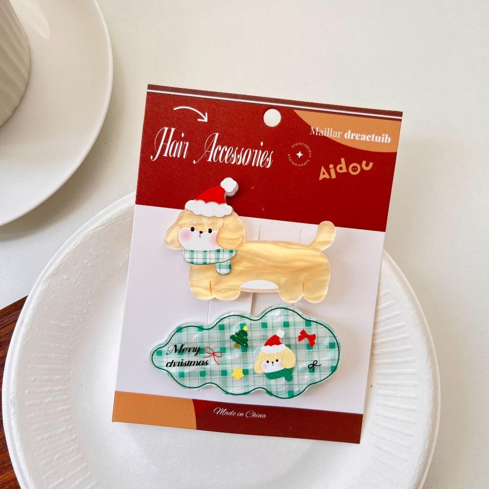 

Kitty Puppy Side Clip Xmas Christmas Hair Clip Gift Acrylic Cat Hair Clip Christmas Style E