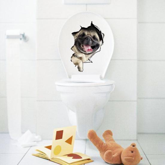 Cute Cat Dog Pattern Toilet Lid Cover Decal Wall Art Sticker Bathroom Home Decor