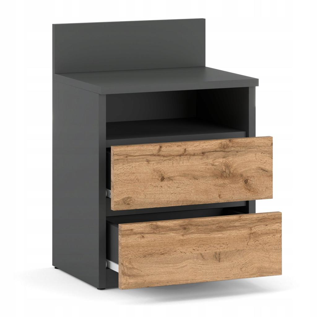 Bedside Table 40cm Gray Oak Wotan 2 Drawers Shelf For Bedroom