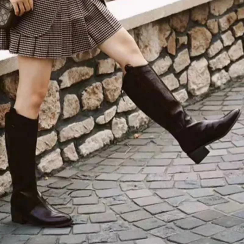 Fashion Women's Thick Heel Cotton Boots Winter New Pointed Rear Zipper Waterproof, Anti-slip and Wear-resistant Boots
