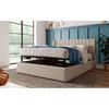 Lit double capitonné - 140x200 cm - Sommier à lattes en métal - Lin beige - Matelas inclus