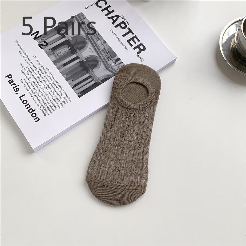 

5 пар летних мужских сетчатых тонких носков-лодочек из хлопка Kasi, невидимые мелкие амбушюры с силиконовой подошвой, устойчивые к запахам и кондиционерам 5 pairs кофейный