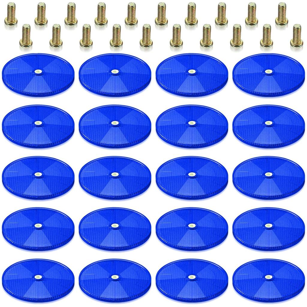 CHENGU 20 Pcs Front Reflector 3 Inch Round Safety Trailer Reflectors With Screws For Fence Gate Posts Mailboxes(Blue)