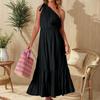 Women's Fashionable Sexy Slim-fit Off-the-shoulder Thin Strap Bohemian Solid Color Dress