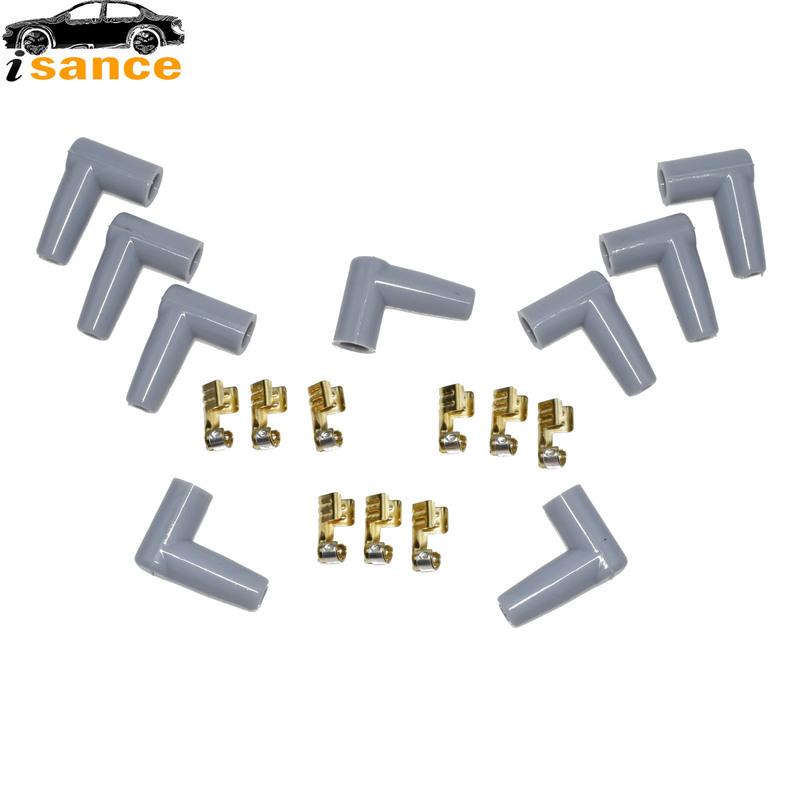 

New 9 pcs / set For HEI style distributor caps Spark Plug Wire Male Rubber Boots Terminals Ends Connector set PQY-SSC03