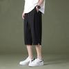 Mens Casual Solid Color Drawstring Elastic Waist Cropped Shorts