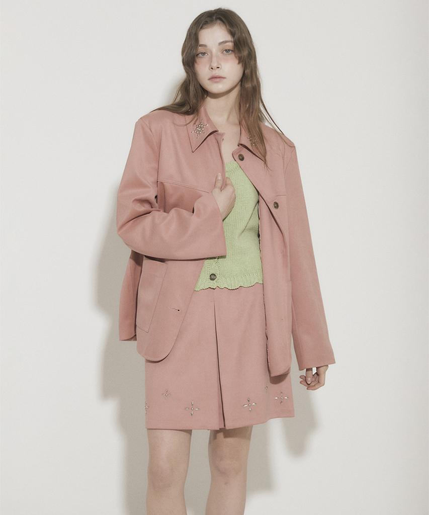 Eoboneoseu Four Suede Studded Mini Skirt [Pink]