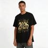 2026 New Year Glitter Print Casual Tee Party Vibe Loose Top Pure cotton T-shirt