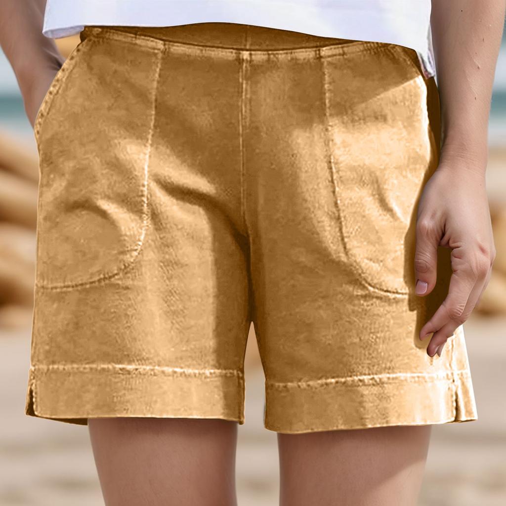 Lässige Sommer-Strandshorts für Damen, elastisch, einfarbig, lässige Shorts