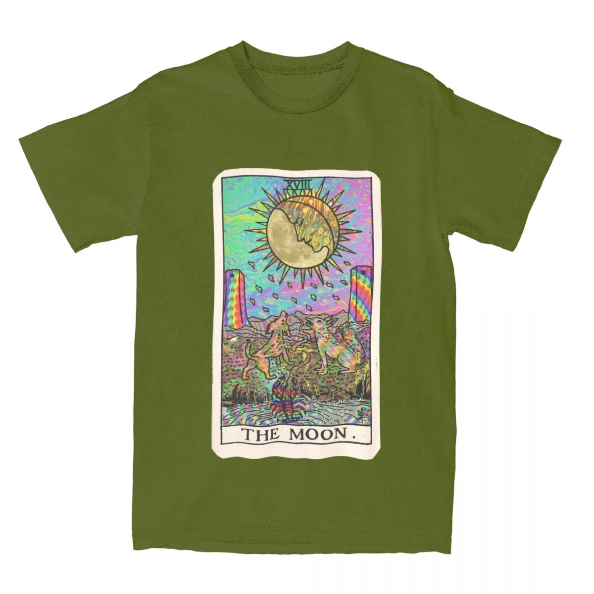 

Psychadelic Tarot The Moon Apparel T-Shirt Men Women Neon Psychic Trippy Art Leisure Cotton Graphic Printed Tee Shirts 4XL