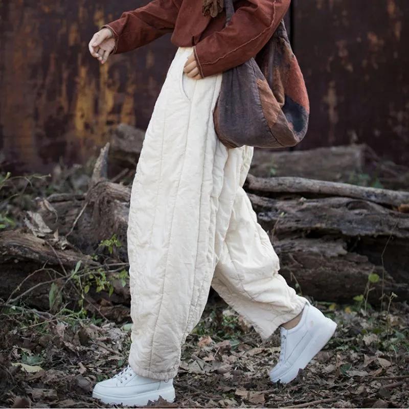 

Женские пуховые хлопковые брюки, утолщенные теплые зимние брюки с широкими штанинами, модные универсальные повседневные брюки XXXXL белый