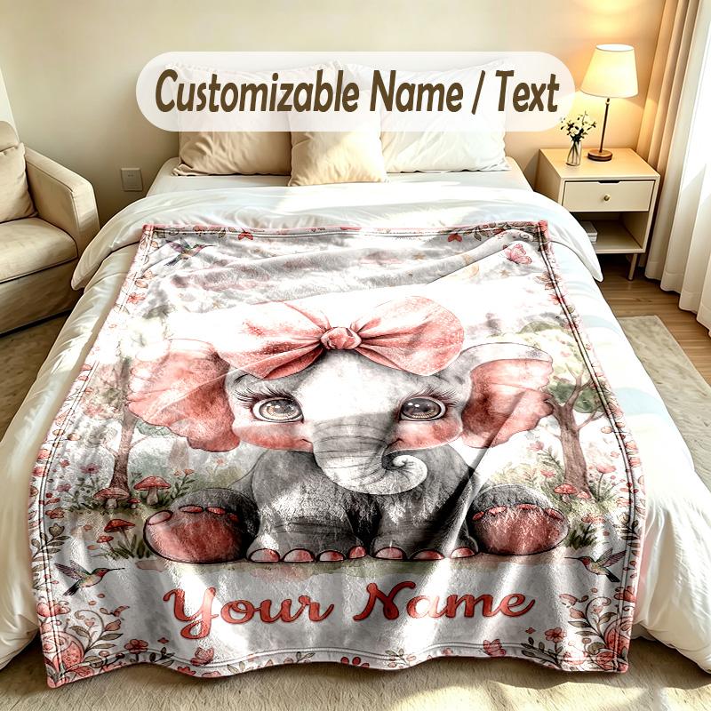 Elefanten-Thema Weiche Decke Personalisierter Benutzerdefinierter Name Textdruck Warme Decke Zuhause Sofa Schlafzimmer Dekoration