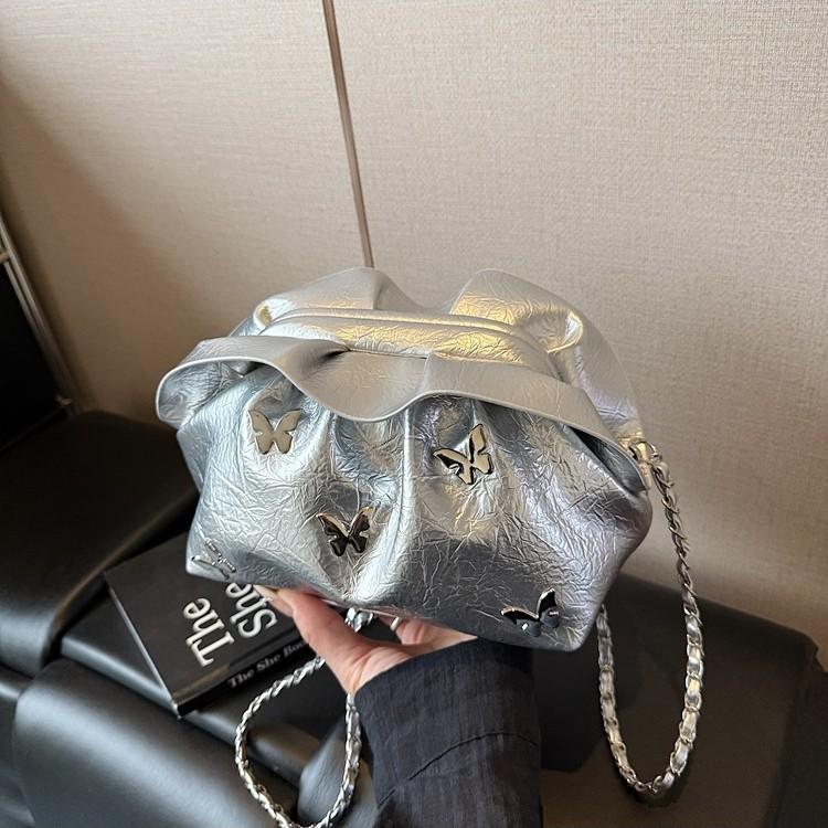 Premium bucket bag summer niche versatile pleated bag women's trendy versatile chain messenger bag