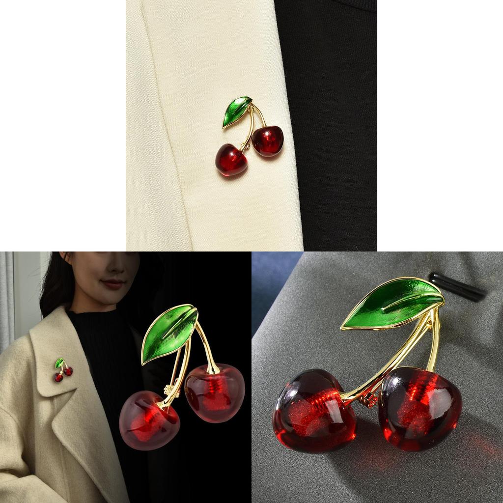 Cherry Fruit Brooch Pin For Women With Metal Finish Fashionable Accessory For Gift Giving