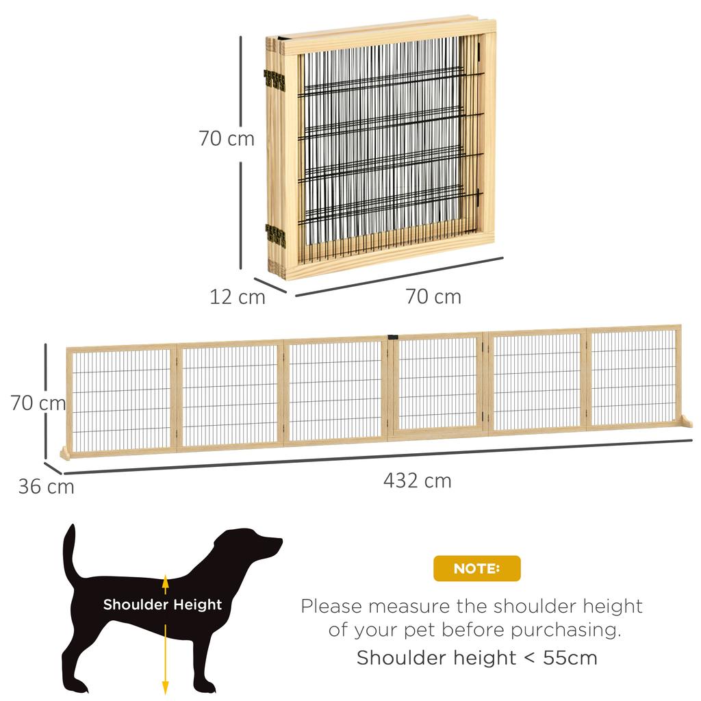 Wooden Pet Gate Freestanding Dog Security Barrier With Two Support Feet Natural Tone