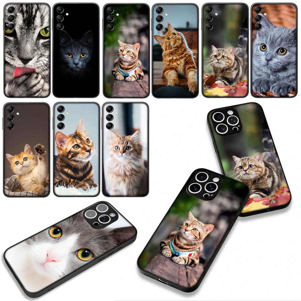 Blue Cat Green Eyes Meow Phone Cover for Samsung Galaxy A36 A17 A26 A07 A35 A54 A53 A13 A33 A34 S8 S9 S20 S21 FE S10 Plus Case