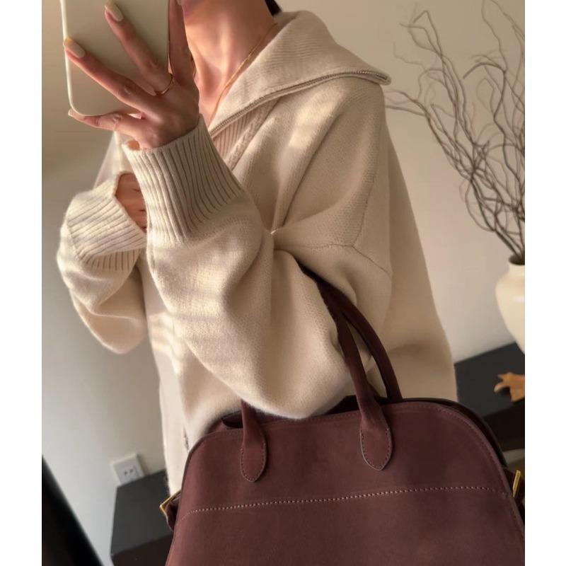 Double Zipper Lapel Thick Fashion Lazy Sweater Autumn and Winter New Loose Plus Size Knitwear Women