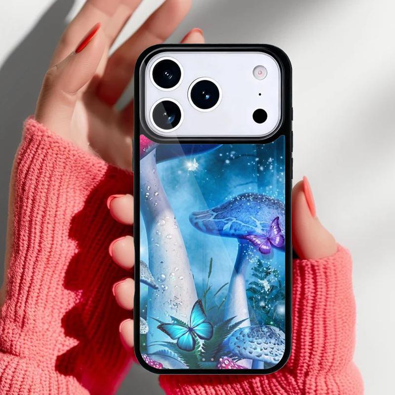 Beautiful Mushroom And Butterfly Phone Case for iPhone 17 16 15 14 13 Pro Max Back Cover for 12 11 Pro Coque