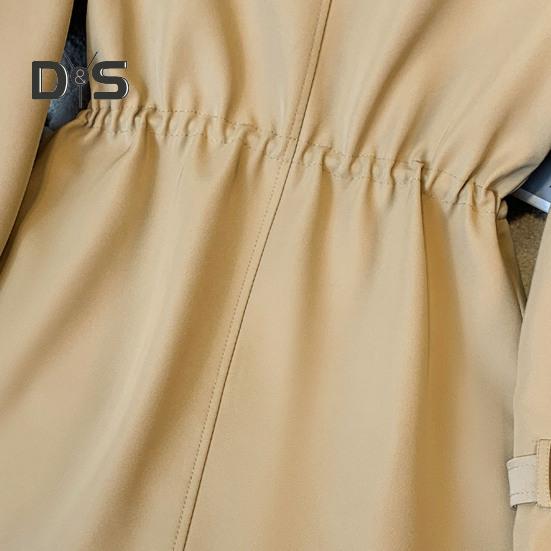 Winter Women Jacket Long Sleeves Elastic Drawstring Waist Pockets Windbreaker Double-breasted Coat Mid Length Windproof Warm Coat