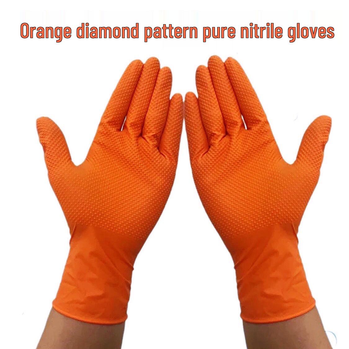 

Оранжевые нитриловые одноразовые перчатки с ромбовидным рисунком: Противоскользящий, Маслостойкий, Кислото- и Щелочестойкий, Износостойкий Защита Труда XXL