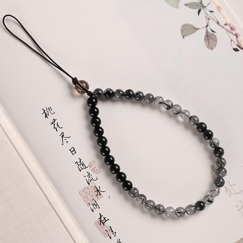

Black Rutilated Quartz Phone Lanyard with High-End Beads ccd Mobile phone strap, hanging chain, portable accessory, wrist strap for women, pendant, Black Rutilated Quartz Ph