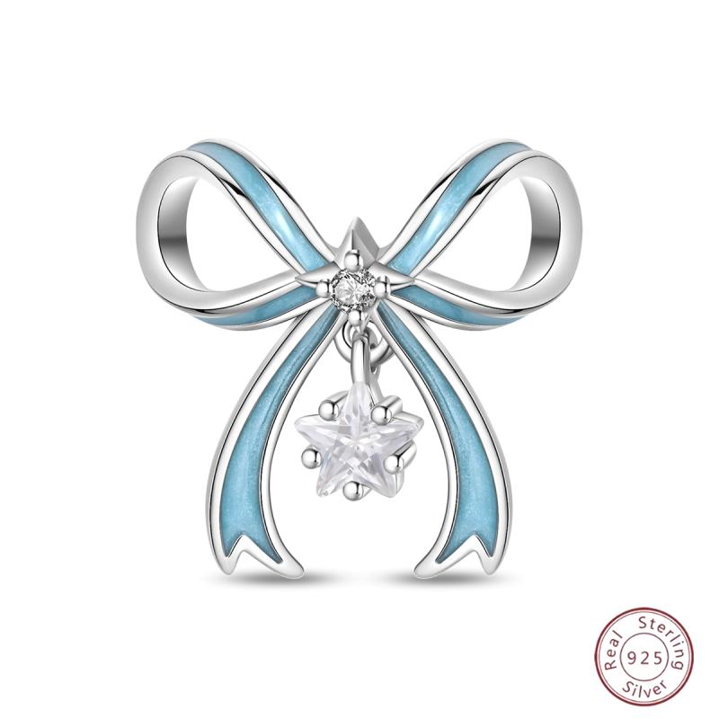 New Original Copper Beaded Bow Charm Blue Beads For Women Exquisite Diy Birthday Jewelry Gifts