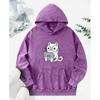 Abstract Cat Work Printed Womens Washed Hoodie Vintage Loose Streetwear Hip Hop Pocket Clothes Hoody