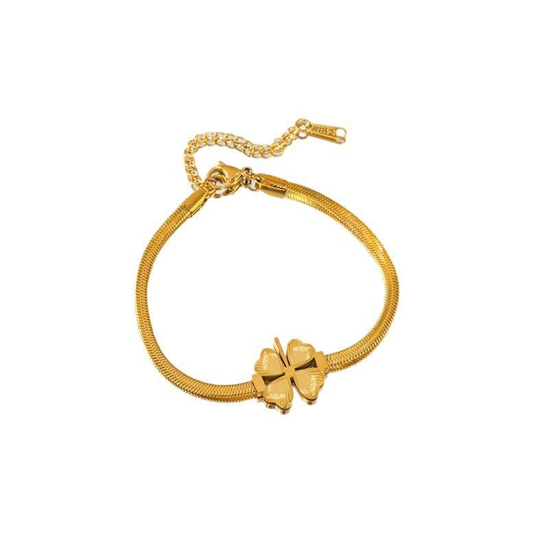 Four-leaf Clover Set for Women Titanium Steel Non-fading High-end Clavicle Chain Bracelet and Earrings