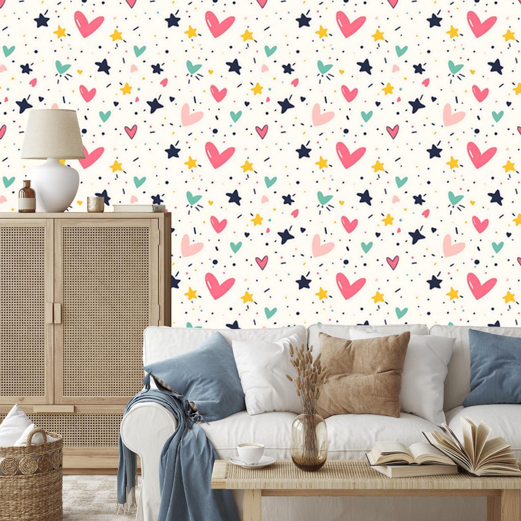 Love Wallpaper White, Coral and Light Gray 50x1000