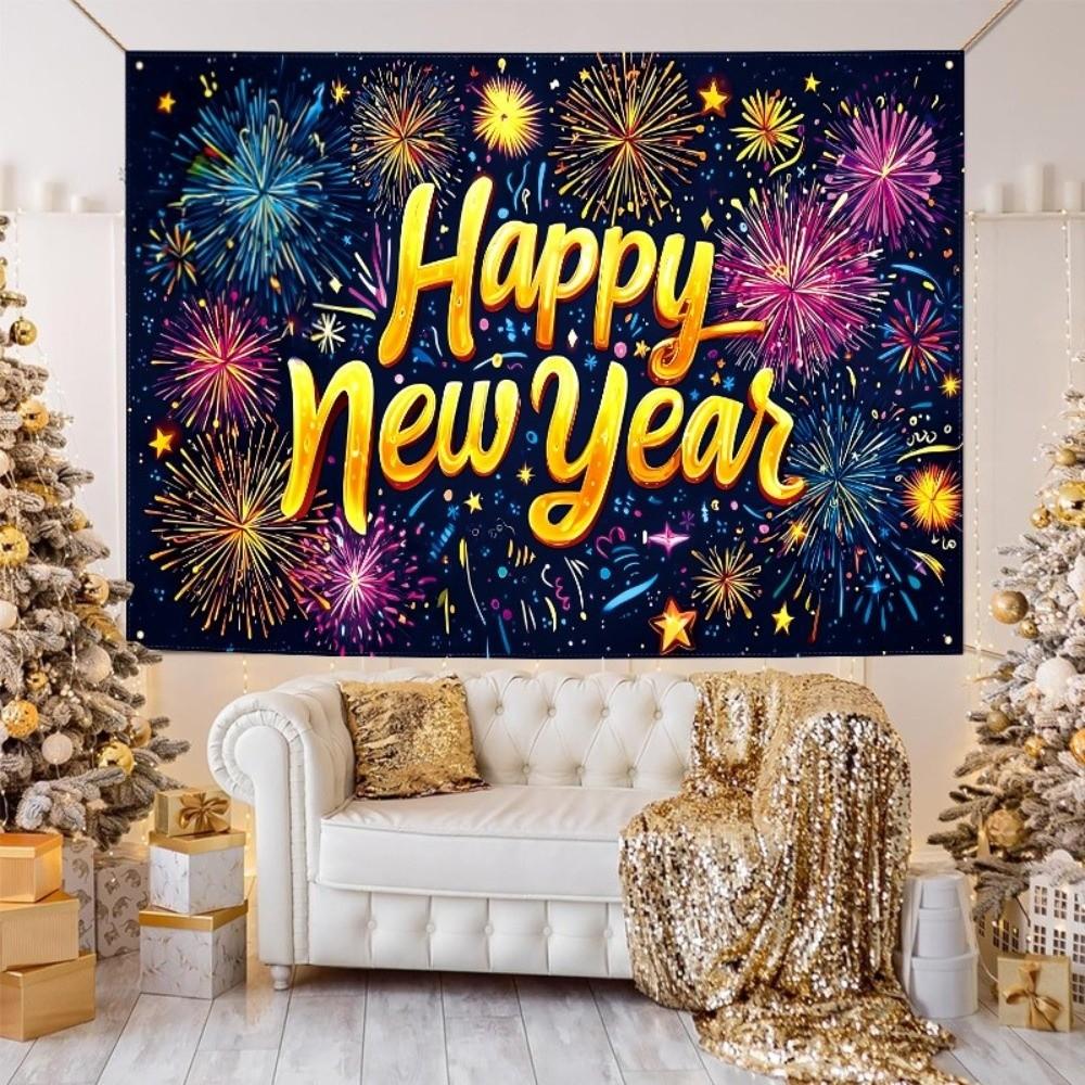 Black Gold 2026 New Year Banner Firework Balloons Photo Background Party Backdrop Photo Studio