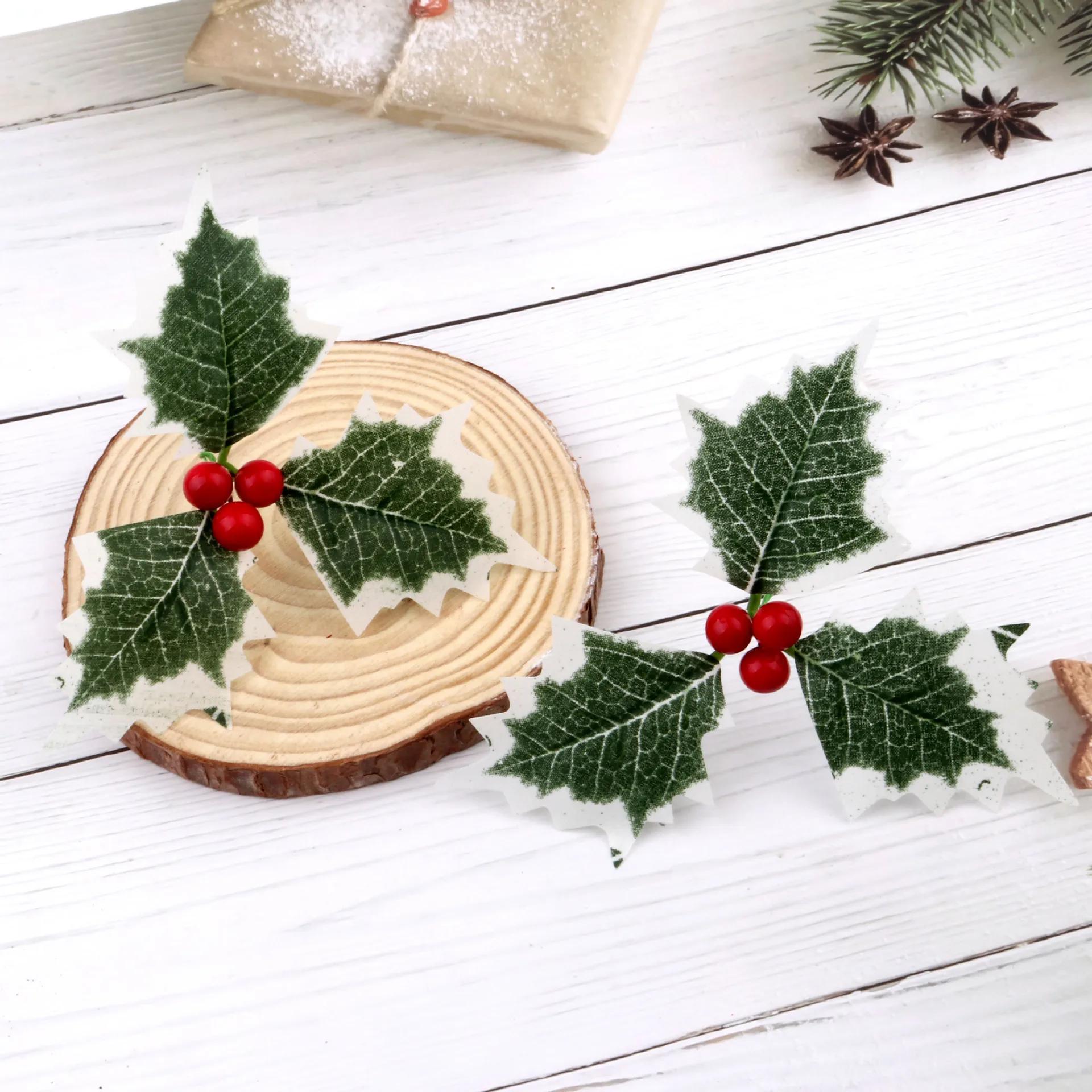 

5pcs Artificial Holly Berries with Leaves for Christmas Wreath Flower Arrangement Gift Scrapbooking Decor Navidad 2025 5PCS