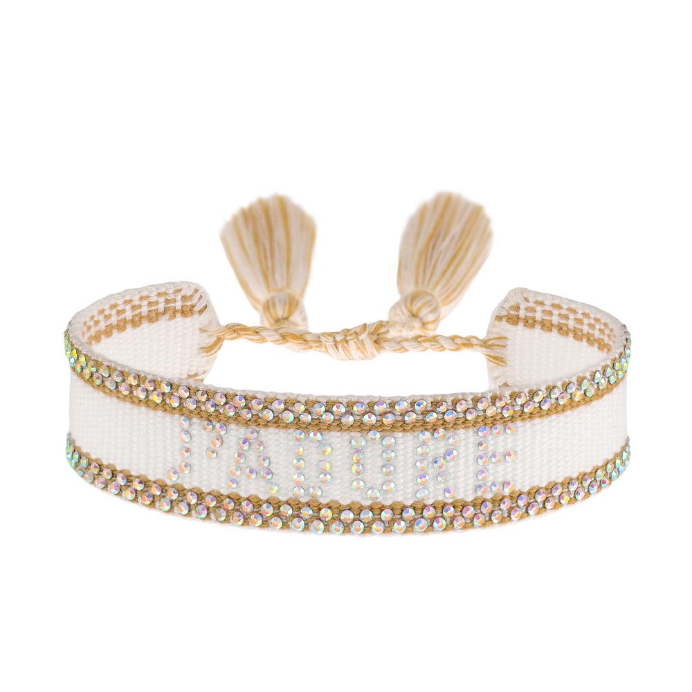 Seven-Color Full Diamond Woven Bracelet with 'JADORE' Letter, Handmade Tassel Chain, Crystal Design for Women