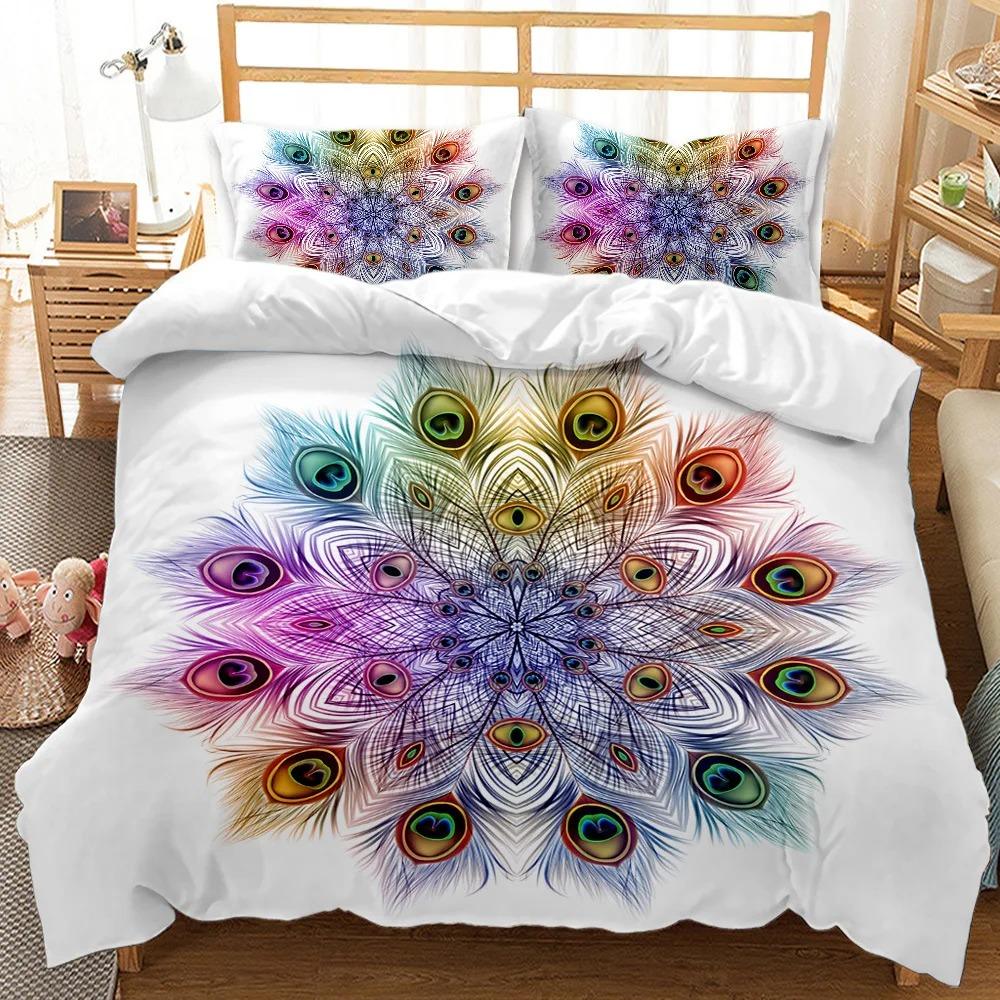 Peacock Feather Printed Decor Peacock Duvet Cover King Size Pretty Animal Pattern Bedding Set with Pillowcase for Girl Kid Adult