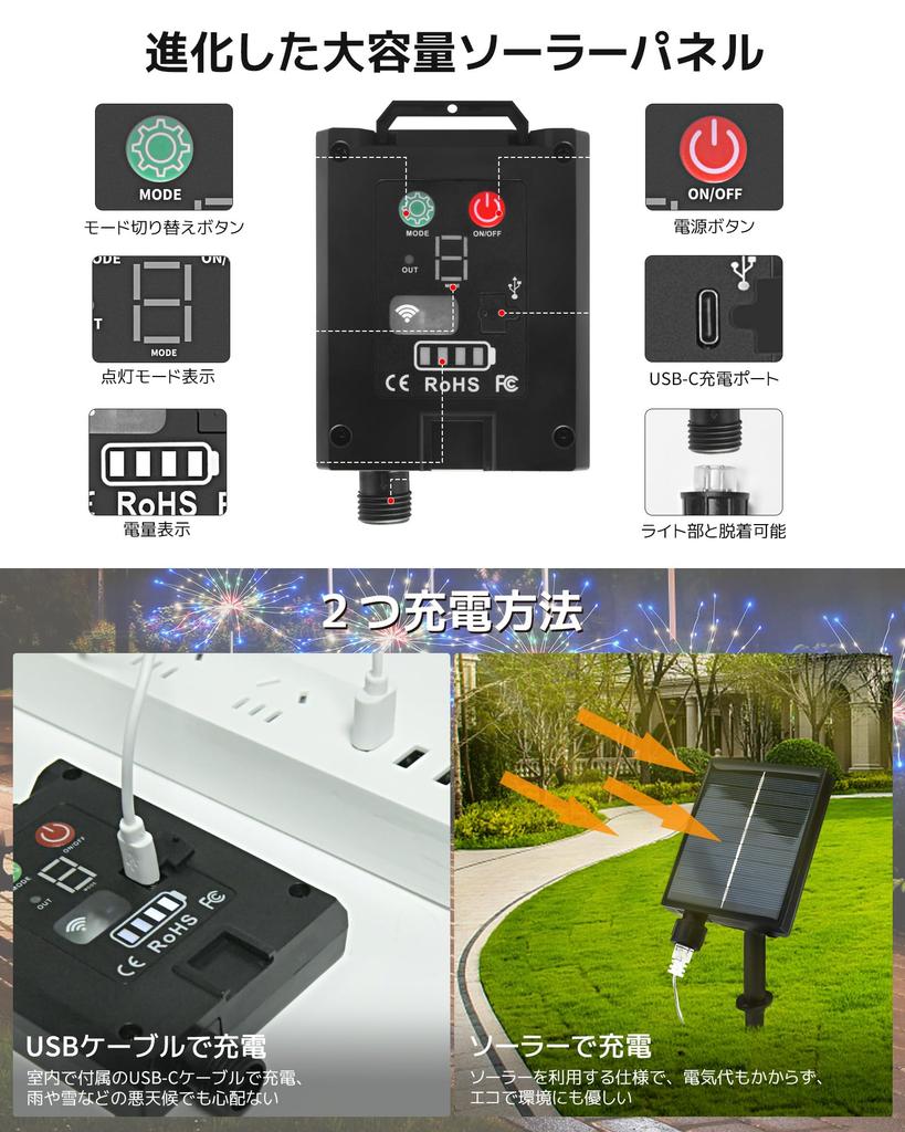 Dalugo Solar LED String Outdoor Waterproof Garden 640 USB Solar Battery Level 8 Lighting Automatic Nighttime Remote Garden LED Illumination for Flower