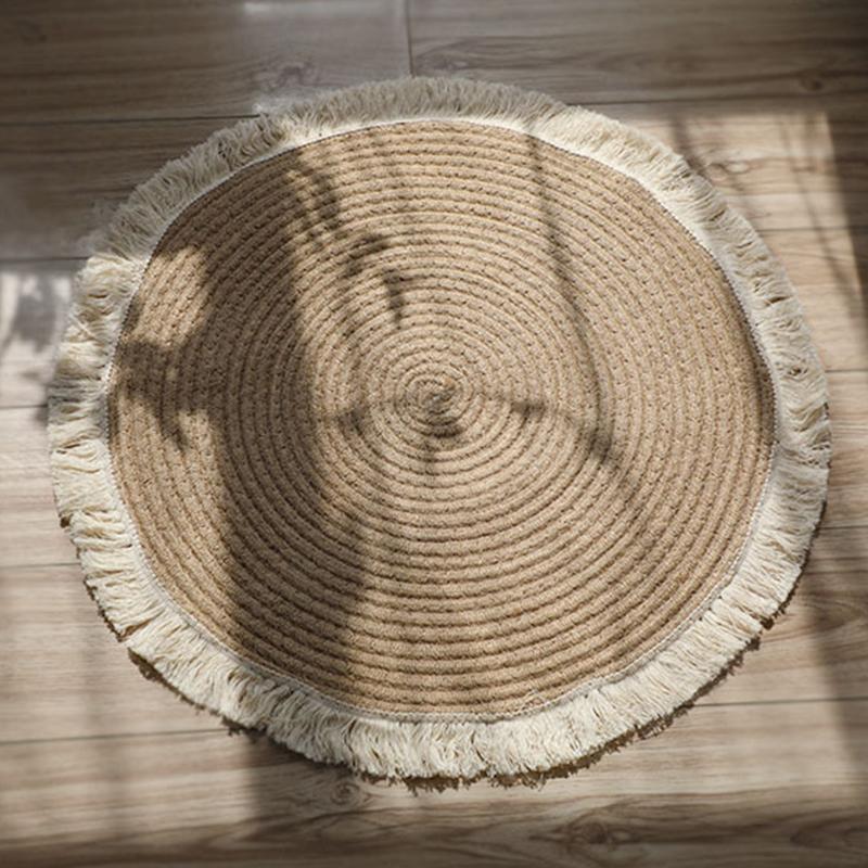 

Vintage Round Woven Rugs Handmade Rattan Carpet With Tassel For Bedroom Living Room Home Decor Floor Mats Chic Room Door Mat 45cm