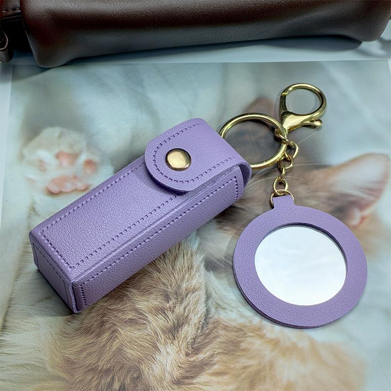Leather Lipstick Storage Pendant, Lip Balm Keychain Pendant, Portable Mini Lipstick, Mirror Bag, Simple.