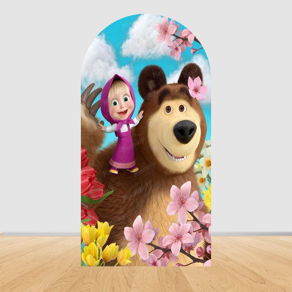 Children's Birthday Theme Party Decoration Arch Backdrop Cover Girl and Bear Birthday Background Decor Baby Shower Supplies