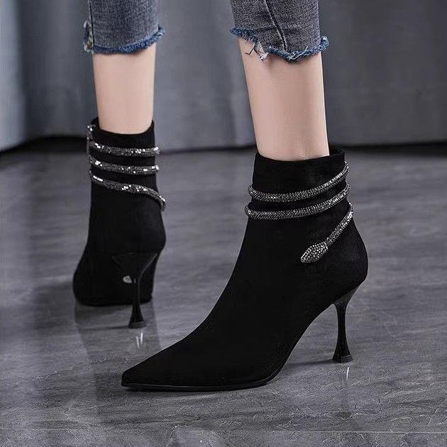 Women's Pointed Toe Suede Ankle Boots, Slim Stiletto Heel, 2025 Autumn/Winter Collection