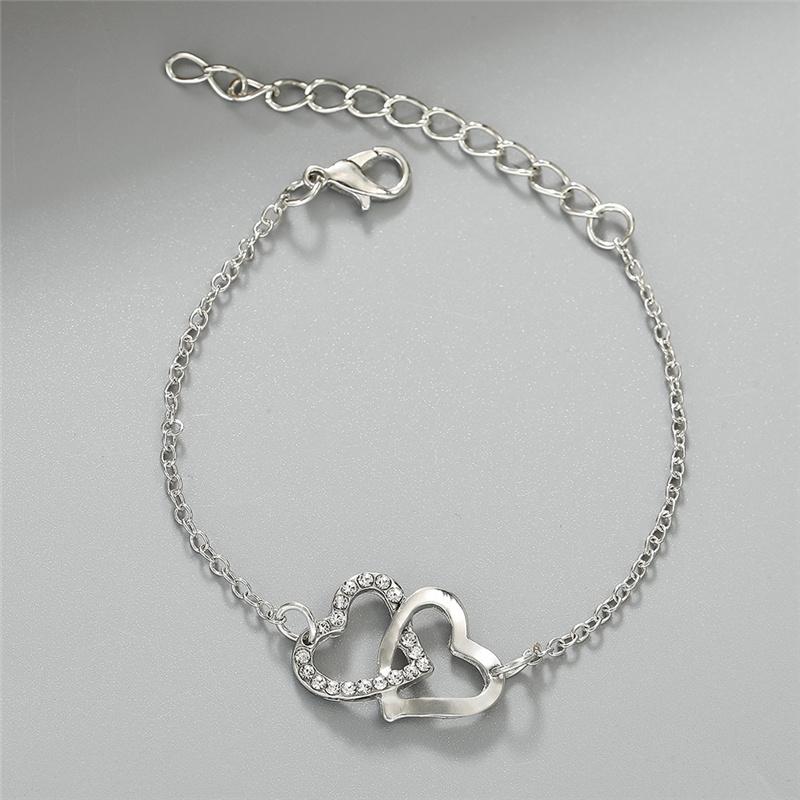 Necklace+Bracelet+ear Stud+finger Ring 4pcs/Set Double Heart Geometry Jewelry Fashion Simple Women's Gift Bridal Accessories