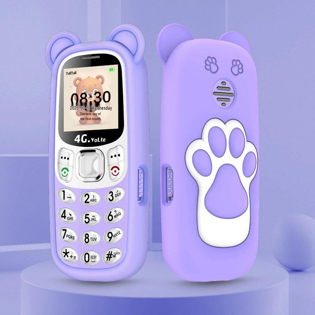 Universal 4G/5G Kids Mini Cartoon Phone with GPS, Anti-Internet Addiction, Elderly Mode, and Bear Paw Silicone Case