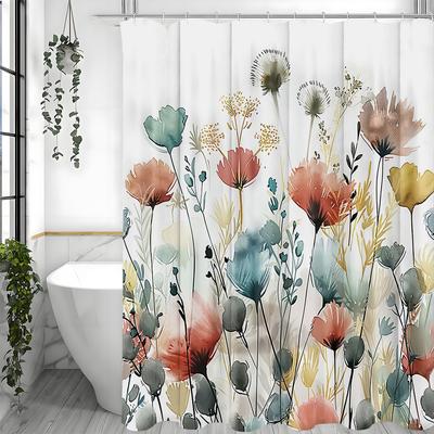 Watercolor Flower Shower Curtain, Bathroom Decorative Shower Curtain, Waterproof Shower Curtain with Hooks