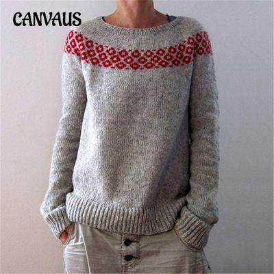 Pulover de damă de mărime mare, cu gât rotund, cu blocare a culorii, pulover la modă, din tricot