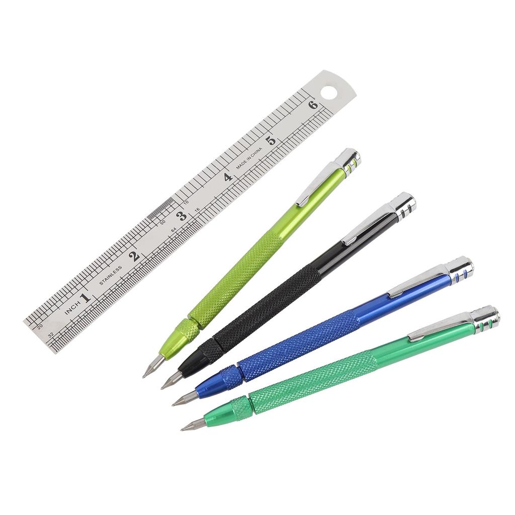 4PCS Magnetic Scribing Pens with Ruler Tungsten Carbide Scriber Marking Tool for Ceramic Tile Glass