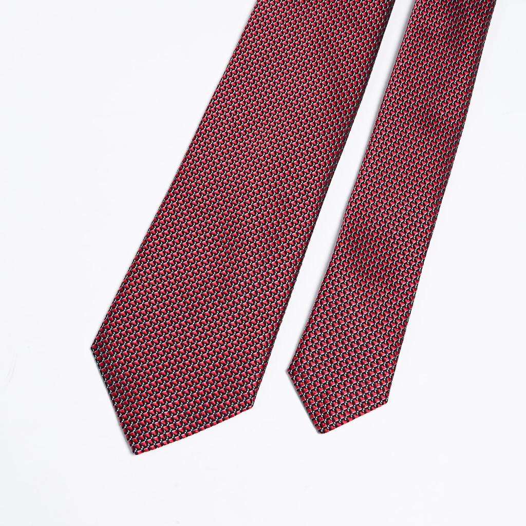 Emporio Armani Jacquard Micro Made in EM001346 TE13740 F5029 Men's Tie, 7.5cm Wide, 100% Silk, Check, Red, Italy, [Used]