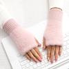 Women's Long Solid Half Finger Gloves for Winter Writing Driving Office Knitting Touch Screen Hand Warmers