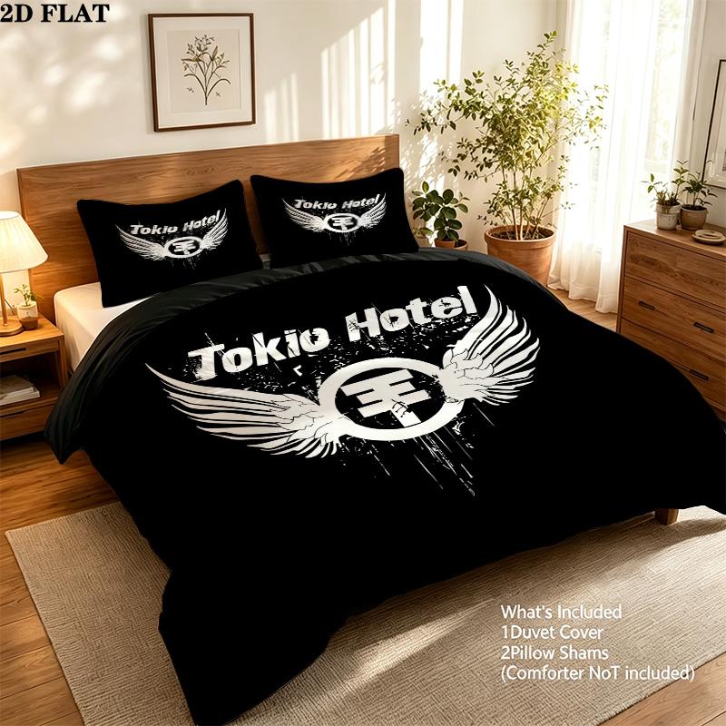 Pościel z wzorem Tokio Hotel Zestaw kołdry Poszewka na kołdrę Poszewka na poduszkę Domowy prezent urodzinowy(1 * poszwa na kołdrę + 2 * poszewki na poduszki, bez rdzenia)
