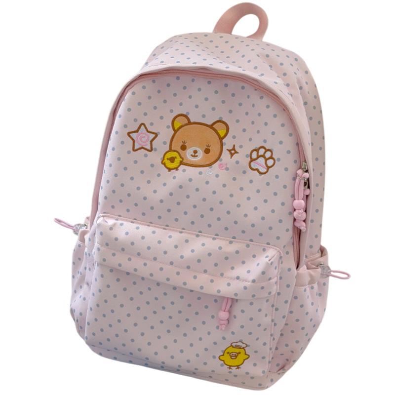 Schoolbag Korean Easy Bear Polka Dot Embroidered Backpack Female New Versatile Student Class Light Casual Large Capacity School Bag