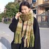 Cold Proof Women Mohair Plaid Scarf Thermal Fall Winter Neck Scarf Warm Tassel Shawl Wrap  Students